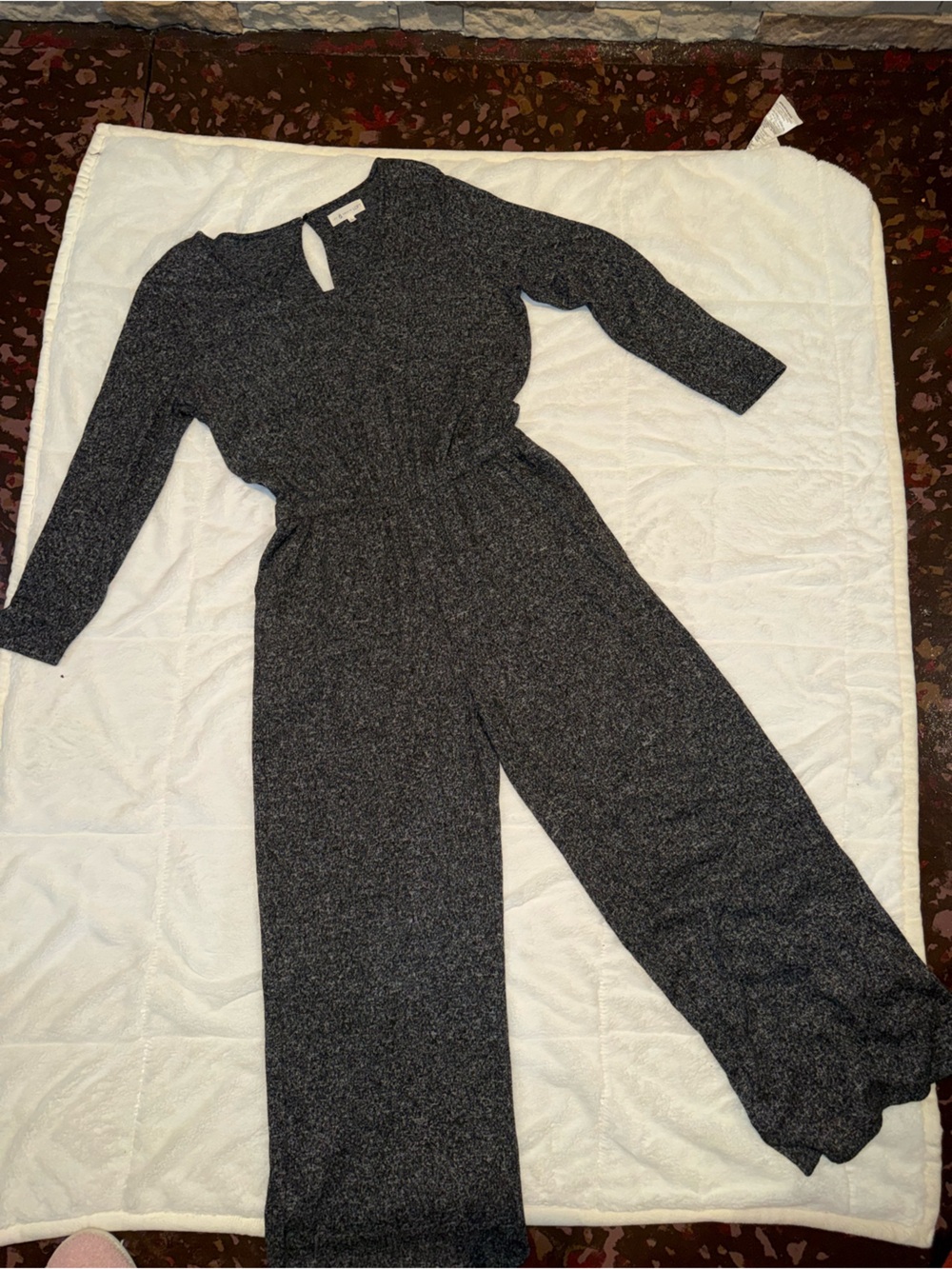 LOFT Dark Gray Knit Long-Sleeve Jumpsuit
